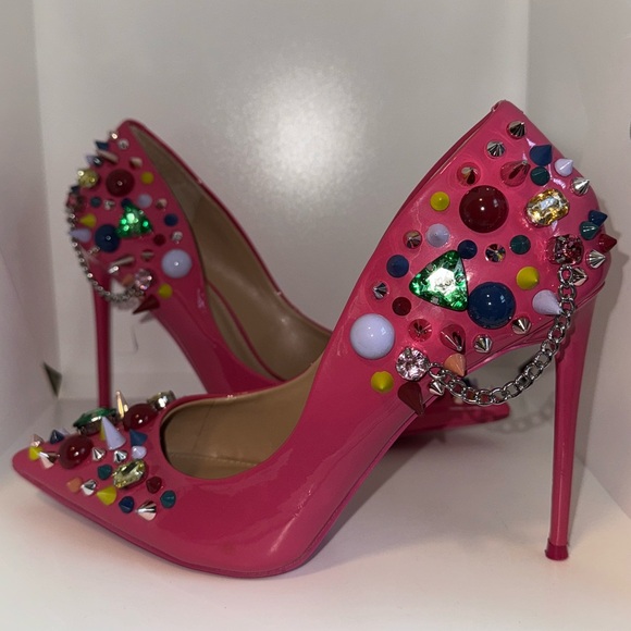STEVE MADDEN VERONICKA Pink Patent Studded Stiletto Heels Women’s Size 9.5 - Picture 1 of 12